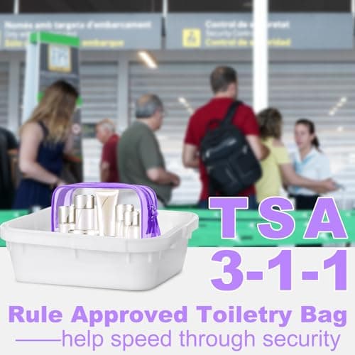 PLULON 2 Pack Clear Travel Toiletry Bag, TSA Approved Toiletry Bag Clear Makeup Bag Quart Size Portable Cosmetic Bags Carry on Travel Accessories Bag for Women Men - Purple — view 4