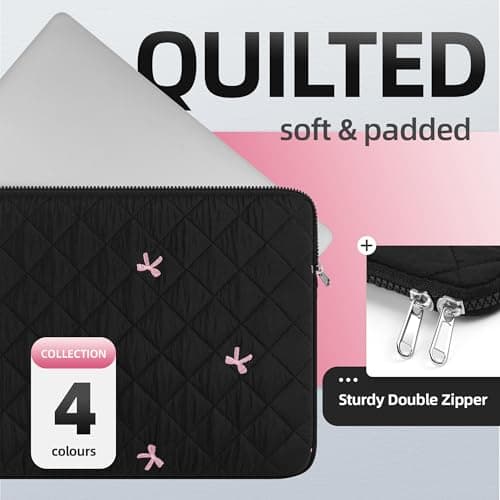 BAAGOAZ 11 Inch Laptop Sleeve Protective Case with Embroidered Bows, Black — view 2