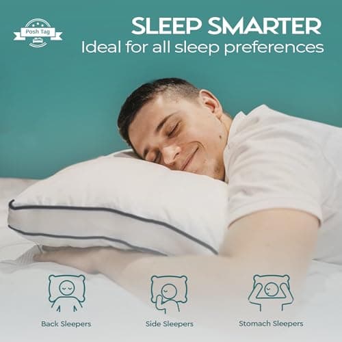 Posh Tag Pillows 8 Pack – Hollow Fibre Bed Pillows for Side Sleepers | Firm Pillow for Neck Support | Pillow's for Neck and Shoulder Pain | Hotel Quality Pillows | Pillow's 8 Pack for Full Home Use — view 4