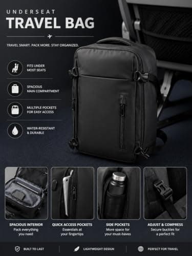 V-VAPE Underseat Travel Backpack, Flight Approved Cabin Carry On Bag, 15.6 Inch Laptop Backpack, Water Resistant Travel Rucksack with USB Port & Luggage Sleeve for Ryanair, easyJet, Wizz Air — view 4