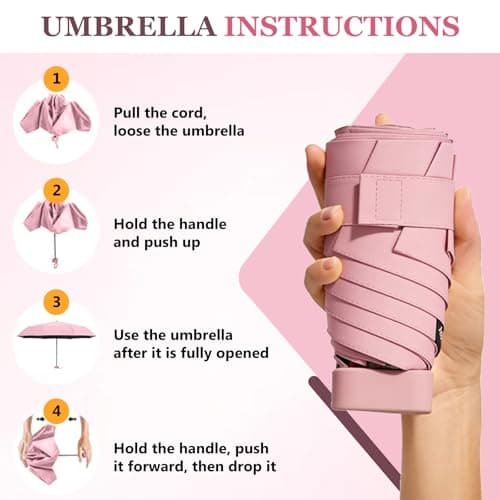 Mini Folding Travel Umbrella, Windproof Strong, UV Protection, 6 Ribs, Pocket Umbrella with Capsule Case for Women, Men, Girls-Pink — view 6