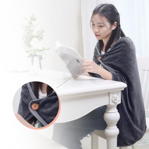 USB Powered Heated Shawl Pad Electric Blanket for Camping Travel Home Office, Comfortable Flannel and Carbon Fiber Heat (Gray) — view 3