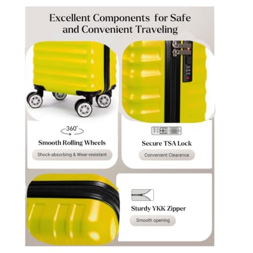 Ryanair Wizz Air Under Seat Suitcase | 2 Wheels | Lightweight Hard Shell Underseat Cabin Luggage | Fits 40x20x25cm | TSA Lock | (Yellow) — view 6