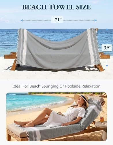 LANE LINEN Oversized Beach Towels – 4 Pack, Cotton Rich & Quick Dry, Lightweight Sandproof Pool Towels for Adults, Pre-Washed & Absorbent, Alloy Gray — view 4