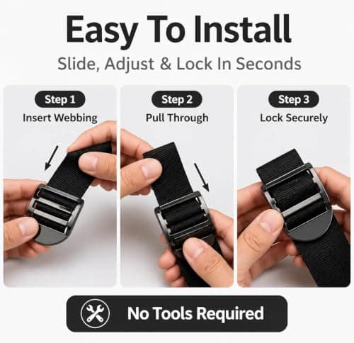 ENNJING 4 Pcs Metal Ladder Lock Buckles 25mm, Heavy-Duty 4-Position Strap Adjuster Clips for Backpacks, Luggage Straps, Seat Belts & Pet Leashes – Black Webbing Adjuster Replacement Buckles — view 4