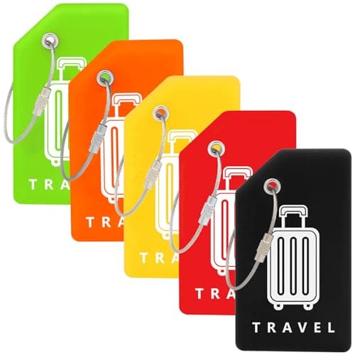 Teskyer 5 Silicone Luggage Tags for Suitcases - Durable, Noticeable, Soft, with Steel Loops, Luggage Labels with Name ID Card, Travel Accessories, Mixed Colors