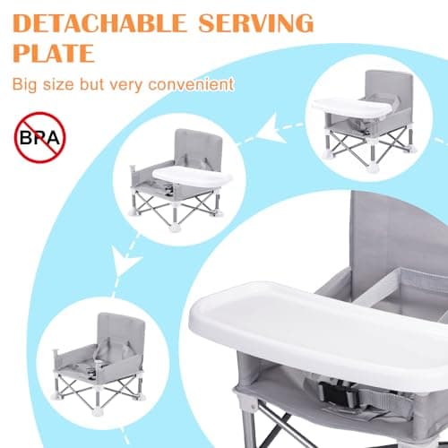 Colcolo Baby Seat Booster Toddlers Dining Seat Removable Tray with Travel Bag, Aluminum Alloy Baby Camping Chair with Tray Portable Folding Booster Feeding Chair for Children Toddlers Infants, Gray — view 6