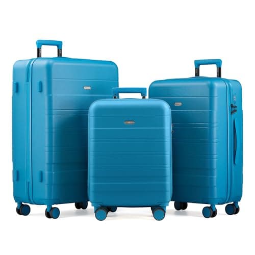 VonHaus Suitcase Set - Teal Luggage Set for Travel - 3 Piece Lightweight ABS Hard Shell Suitcases - Telescopic Handle & Double Spinner Wheels - TSA Lock & Anti-Theft Zip - Large, Medium & Cabin Bag