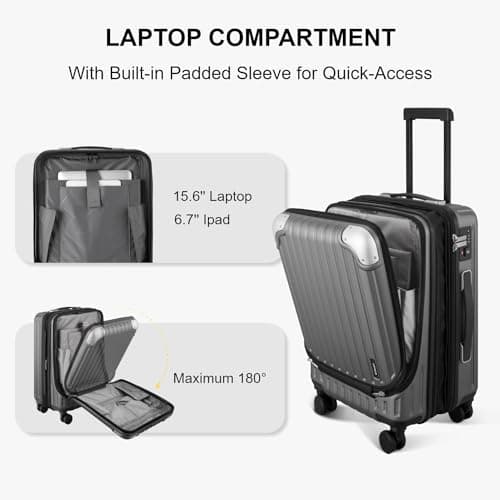 LEVEL8 Carry-on Suitcase, 20-Inch with Laptop Compartment, Expandable Hand Luggage Case, ABS+PC Hardshell Spinner Trolley Lightweight 4 Wheels Cabin Size with TSA for Travel for Airline, Grey — view 3