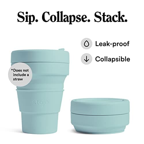 STOJO On-The-Go Collapsible Coffee Cup - 12oz / 355ml - Reusable & Foldable Silicone Travel Mug with Lid - Portable, Pocket Size - Dishwasher Safe - Aquamarine — view 2