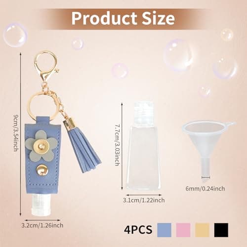 WATUNID 4Pcs PU Leather Hand Sanitizer Key Holder, Refillable 1oz Bottles — view 2