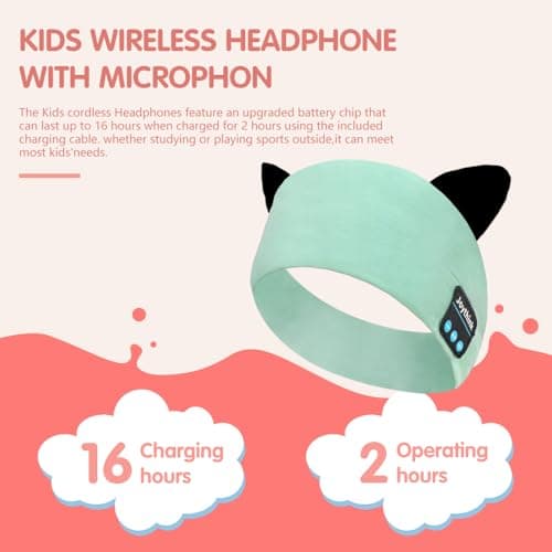 Joythink Kids Bluetooth Headband Headphones Sleep Mask Wireless Earphones Built in Thin Speaker Kids Adjustable Sports Headset for Girls Boys Children Baby Toddler Airplane Travel Study Aqua — view 2