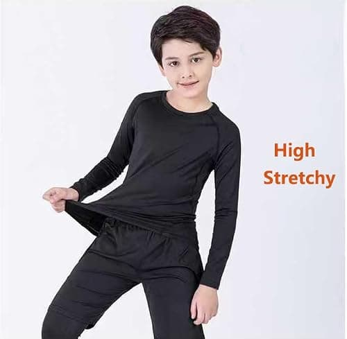 Dtone Kids Athletic Base Layer Set Boys Thermal Long Sleeve Top and Leggings for Football Sport Ski Black 4-5 Years — view 2