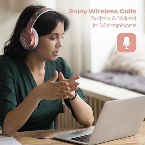 PowerLocus Bluetooth Headphones Over Ear, 50 Hours Playtime, 4 EQ Modes, Foldable Wireless Headphones with Microphone, HiFi Stereo, Lightweight & Wired Mode for Phone/Travel/PC (Rose Gold) — view 2
