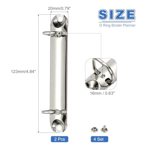 PATIKIL B7 2 Hole Ring Binder Mechanisms, 2 Set 0.63" D Ring Replacement Binder Planner Loose Leaf Binding Spines for Organizers DIY Fill Paper Storage Folder Accessories, 20mm Silver Tone — view 2