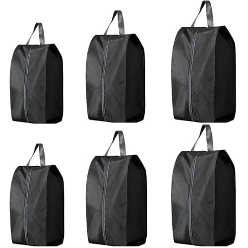 CJWLKJ 6Pcs Multi-Size Travel Shoe Bags Portable Travel Gifts Shoe Organizer with Zipper Closure, Waterproof Nylon Shoe Storage Organizer with Handle Travel Bags for Men and Women, Black