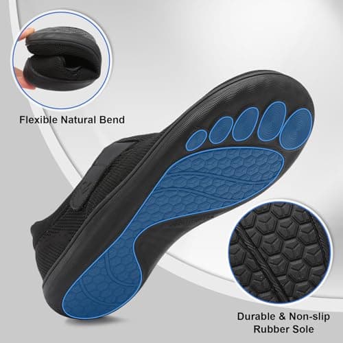 Men's Wide Walking Shoes Extra Wide Adjustable Slip On Orthopedic Barefoot Zero Drop Sneakers for Swollen Feet (All Black, Adult, Men, 8.5, Numeric, UK Footwear Size System, Wide) — view 6
