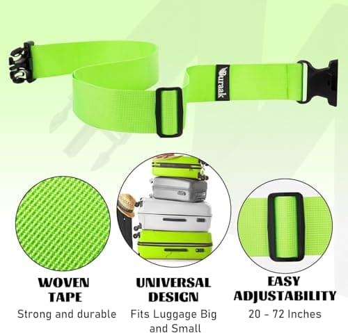 (8 Pcs) 4 Luggage Straps and 4 Name Tags with carry bag, Adjustable Suitcase Straps, Heavy Duty Luggage Straps for Suitcase, Thickened Suitcases Strap Suitcase Belts, High visibility — view 3