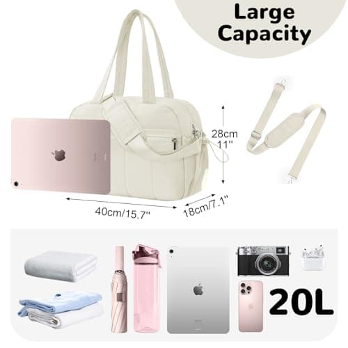 Outplea Womens 20L Gym Bag with Wet Pocket, 40x30x20 Travel Bags Underseat Cabin for Ryanair, Carry on for EasyJet, Small Overnight Weekender Holdall, White — view 2