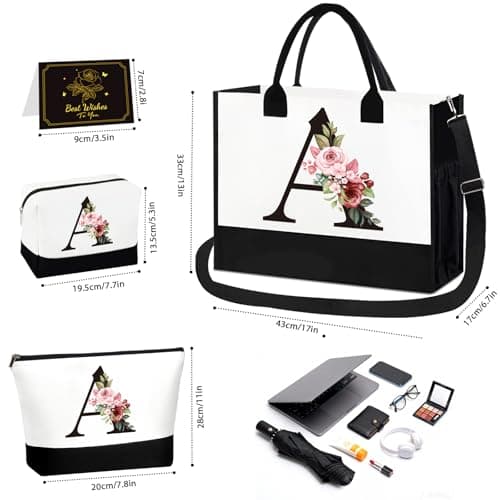Initial Canvas Tote Bag, Personalized Gifts for Women, Personalized Makeup Bag, Cosmetic Bags, Suitable for Wedding, Birthday, Beach, Holiday, Gift for Women, Mom, Teachers, Friends, Bridesmaids — view 5
