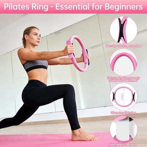 Pilates Essential Kit for Women 15Pcs Pilates Equipment Set for Home Workouts, Professional Beginners Starter Kit with Ring, Yoga Ball, Elastic Resistance Bands & Accessories for at Home Gym Workout — view 3