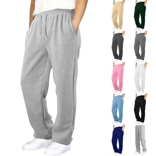 Black School Trousers Boys Casual Jogger Straight Leg Sweatpants Elastic Waist Tracksuit Bottoms for Kids Open Hem Wide Leg Trousers with Drawstring Ideal for Back to School (Light Blue, 13-14 Years)
