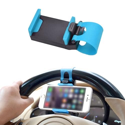 KANDUJIMU Car Steering Wheel Phone Mount, Blue, Portable Electronic Device Mount, Compatible with iPhone and Samsung (Blue)