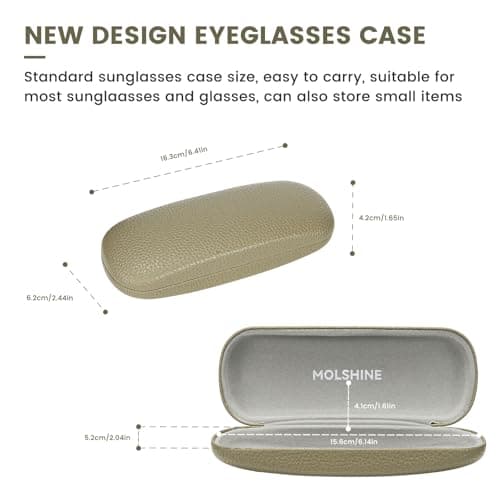 molshine Hard Shell PU Leather Glasses Case,Travel Portable Eyeglass Case for Men Women Girl Travel Study Work (Olive green) — view 2