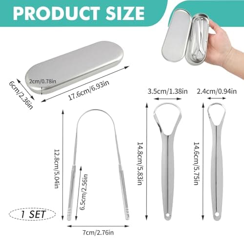 3 Pack Metal Tongue Scraper, Tongue Cleaners Stainless Steel Set, 2 Spoon 1 U-Shaped Tongue Scrapers with Storage Case, Tongue Cleaner for Adults Kids Oral Hygiene Care, Reduce Bad Breath, 3Style Kit — view 2