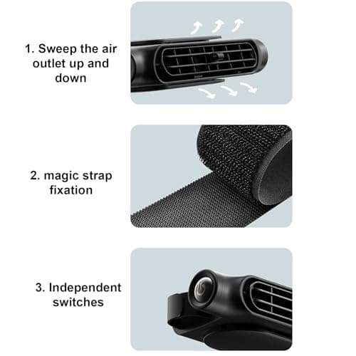 Headrest Fan, Backseat Car Cooler, Angle Adjustable Vent, 3000mAh Rechargeable Battery, Quiet Airflow Design, Black 1-Pack, For Van Truck RV Road Trip Camping,Portable Fan — view 6