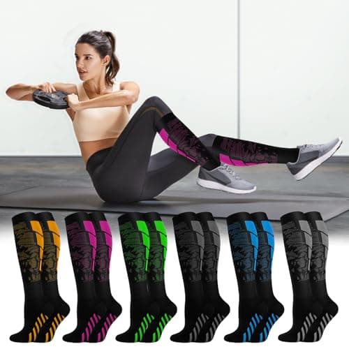 Colexy 6-Pack Compression Socks for Women & Men, Elastic Support Stockings, Graduated Support, Non-Slip Breathable Flight Socks, Ideal for Running, Sports, Travel (Colorful, L/XL) — view 6