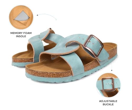 AEROTHOTIC Cork Recovery Slides for Women with Plantar Fasciitis Relief Comfortable Suede Footbed with Adjustable Buckle Cross Strappy Slip on Casual Travel Walking Beach Ladies Sandals, Kai Turquoise — view 5
