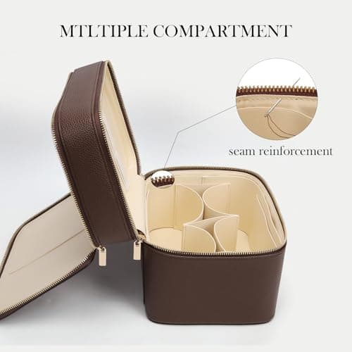 HiTotes Makeup Bag Vanity Case for Women Large Leather Makeup Case Travel Toiletry Bags Double Layer Cosmetic Bag for Daily Use — view 3