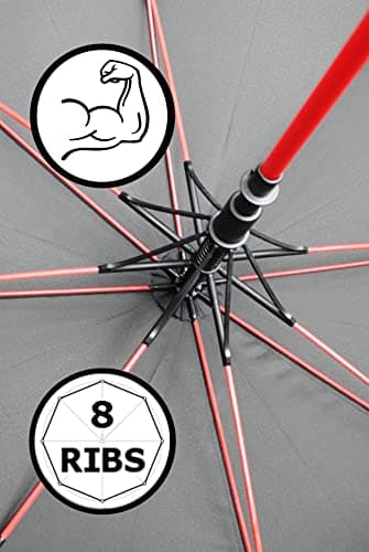 COLLAR AND CUFFS LONDON - 60MPH Windproof Extra Strong - StormFighter Jumbo Umbrella - Red Reinforced Fiberglass Frame - for 1 or 2 Persons - Auto Open - Non Slip Handle - Black, One Size — view 4