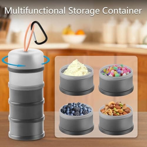2 Pack Stackable 4-Layer Protein Powder Container, 120ml Per Compartment Leakproof Portable Powder Dispenser with Carabiner for Fitness Travel-KongWLing — view 3