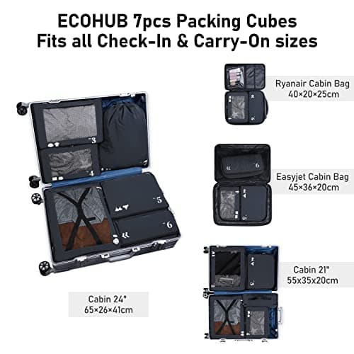 ECOHUB Packing Cubes for Suitcase 7 PCS Travel Organiser Packing Bags Recycled PET Eco Friendly Travel Accessories Shoes Bags Storage Bag Luggage Organiser Pouch(Dark Blue) — view 6