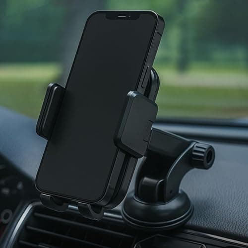 Evapure Universal Car Phone Holder Mount, Military-Grade Cradle For Dashboard, Windscreen & Air Vent, Strong Suction, Anti-Shake, One-Hand Use, Dark Black — view 3