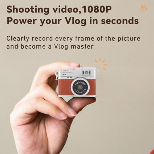 VBESTLIFE Mini Keychain Camera, 1080P 2MP FHD Mini Retro Digital Camera with 0.96inch Screen, LED Fill Light, Pocket Video Recorder, OTG Adapters for Travel (Brown) — view 3
