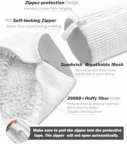 2-Pack Reusable Shoe Washing Bags, Heavy-Duty 360° Protection Laundry Bags with Zipper for Sneakers, Trainers & Delicate Clothing (White) — view 3