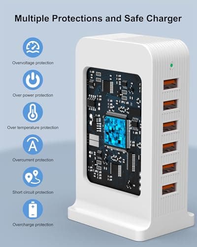 LEENFAER USB Charger 6 Port 50W Multi USB Tower Charging Station for iPhone 15/15 Pro/15 Pro Max/iPhone 14/14 Pro/14 Pro Max/13 Pro/13 Pro Max/Android/Samsung/iPad,etc (white) — view 5