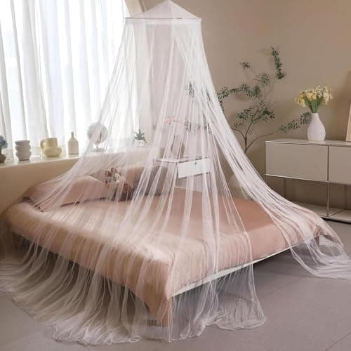 Round Mosquito Net For Bed, Mosquito Net Travel Hanging for Single King Size Beds Baby Crib Great with Fine Mesh for Travel, Camping and Canopy At Home (White)