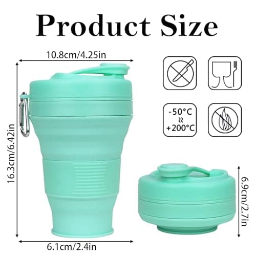 MOMAHUA 600ml/20oz Collapsible Coffee Cup with Lids,Green Silicone Portable Large Capacity Water Cups,Reusable Coffee Mug,Foldable Camping Travel Cup Fits in Your Pocket,Folding Mug Collapses to 6cm — view 2