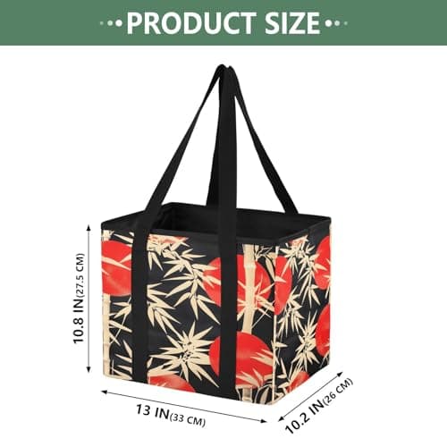 Quteprint Car Trunk Organizer, Japanese Bamboos Moon 600D Oxford Foldable Storage Bag with Handles, 13.0x10.8x10.2in, Portable Collapsible Container for Groceries, Kitchen, Picnic & Travel — view 2