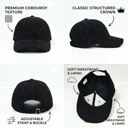 howkuhat Unisex Cotton Baseball Cap Sports Sun Hat Winter Warm Wide Brim Adjustable Outdoor Travel Cap(UK, Alpha, One Size, Black) — view 6