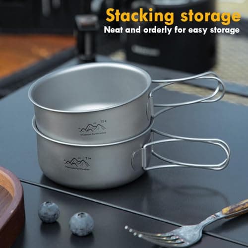 Titanium Camping Pot With Foldable Handle, 300ml Ultralight Portable Outdoor Cookware, Multifunctional 2-In-1 Soup Pot & Bowl For Camping Hiking Picnic — view 5
