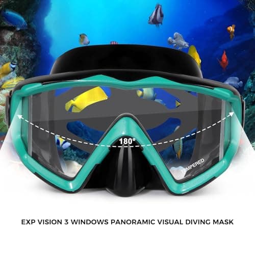 Adult Pano 3 Scuba Diving Mask, Tempered Glass Snorkel Mask Anti-Fog Swim Mask No Leakage Swim Goggles with Nose Cover Snorkeling Gear for Snorkeling, Freediving, Swimming (Black/Ocean Green) — view 2