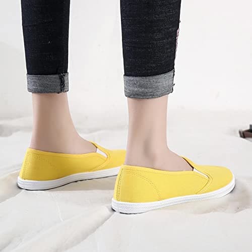 Slip On Canvas Flat Shoes Women Wide Fit Pumps (Yellow 5.5UK) — view 3