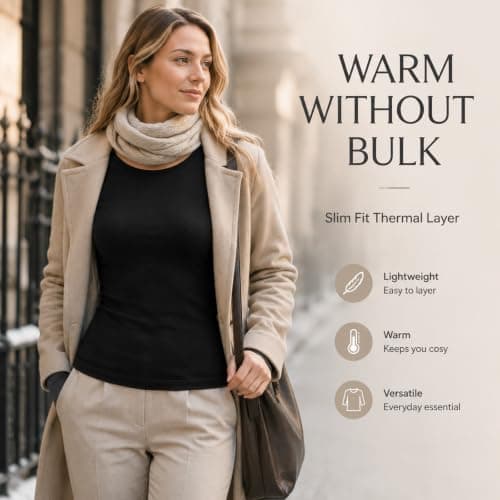 SCCGKP 2 Pack Women's Long Sleeve Thermal Shirts Soft Crewneck Undershirt Tops Lightweight Base Layer Cold Weather (UK, Alpha, L, Regular, Regular, Black) — view 6