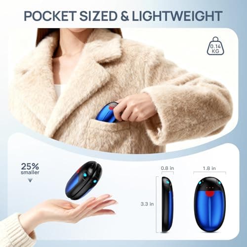 Hand Warmers Rechargeable 2 Pack, Electric Hand Warmers Reusable 20 Hrs Warmth, USB Hand Warmer with 3 Levels Heat Up to 57°, Portable Pocket Handwarmers for Hiking Golf Raynaud's Arthritis(Blue) — view 5