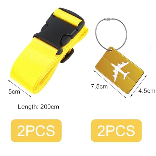 Luggage Strap (2 Pack), with 2 Luggage Tags, Custom Identification, Travel Bag Closure, For Connecting Luggage Together, Yellow — view 2